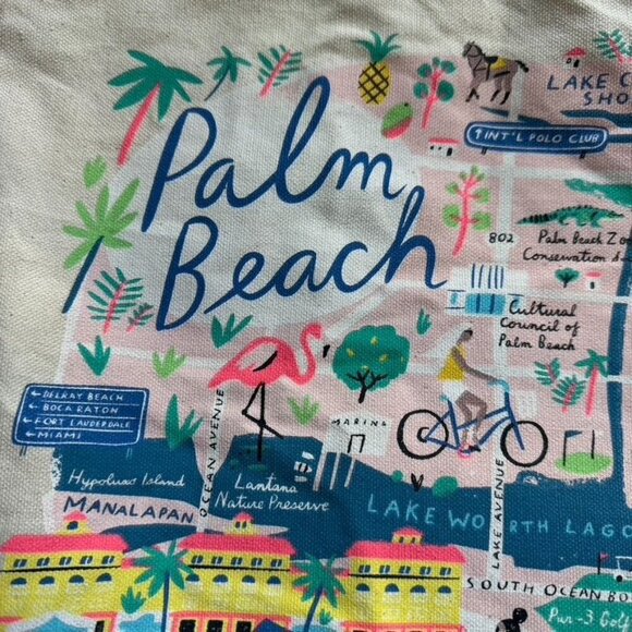 EAU Palm Beach Resort Canvas Tote Beach Bag Map Libby VanderPloeg 20x14 - Picture 2 of 6